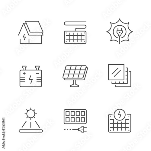 Set line icons of solar panels