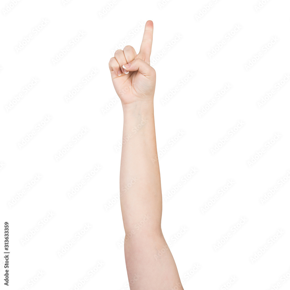 Woman hand showing finger pointing gesture Woman hand showing finger pointing gesture
