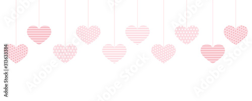 pink pattern hanging hearts on white background vector illustration EPS10