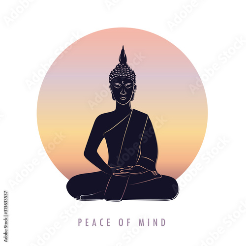 peace of mind buddha meditation at sunset vector illustration EPS10