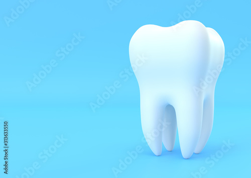 Dental model of premolar tooth on blue background. Concept of dental examination teeth, dental health and hygiene. 3d rendering illustration photo