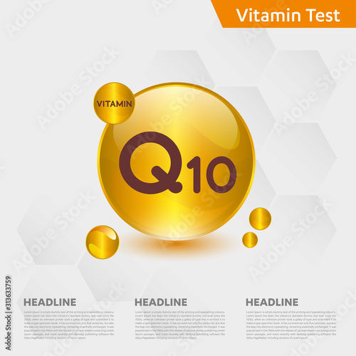 Vitamin Q10 icon Drop collection set, cholecalciferol. golden drop Vitamin complex drop. Medical for heath Vector illustration