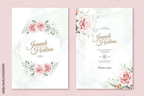 Sweet floral watercolor wedding invitation template
