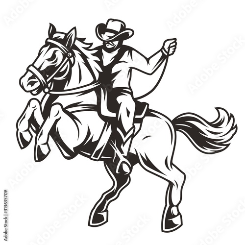 Cowboy riding horse vintage concept