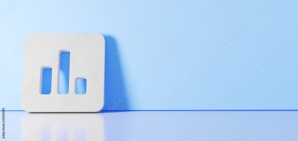 3D rendering of white symbol of poll icon leaning on color wall with floor reflection with empty space on right side 3D rendering of white symbol of poll icon leaning on color wall with floor reflection with empty space on right side