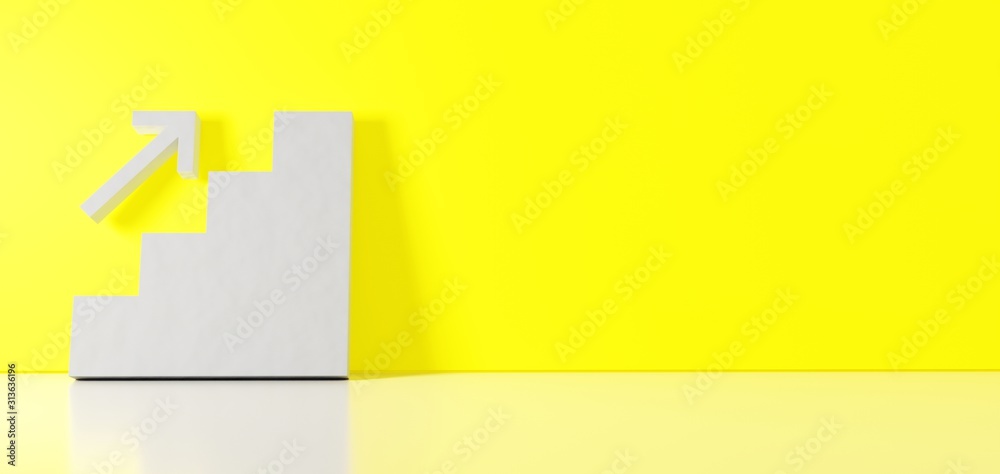 3D rendering of white symbol of promotion icon leaning on color wall with floor reflection with empty space on right side 3D rendering of white symbol of promotion icon leaning on color wall with floor reflection with empty space on right side