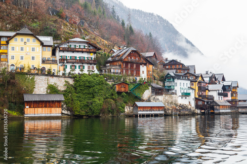 Colorful houses by the lake in Hallstatt, Austria.