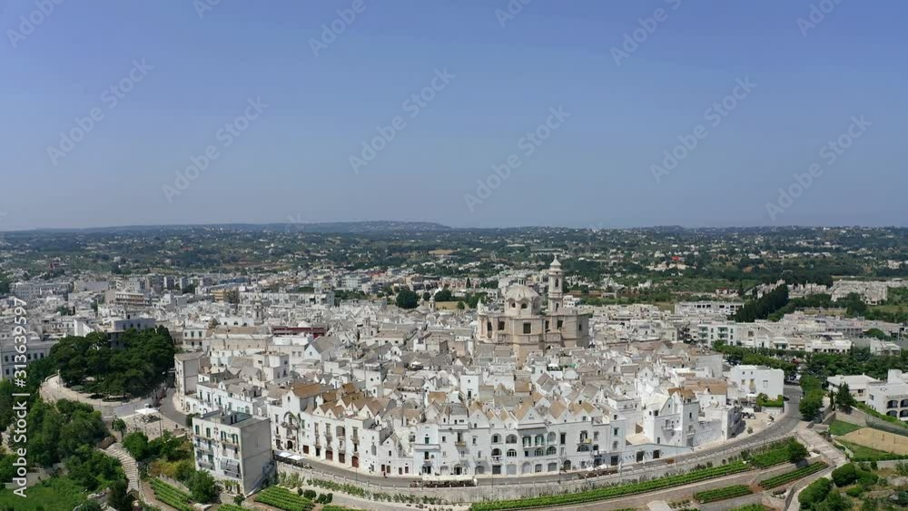 Aerial view ,flight thrugh neoclassical church of San Giorgio Martire, Locorotondo, Valle d’Itria, Apulia, Italy, Aerial view ,flight thrugh neoclassical church of San Giorgio Martire, Locorotondo, Valle d’Itria, Apulia, Italy,