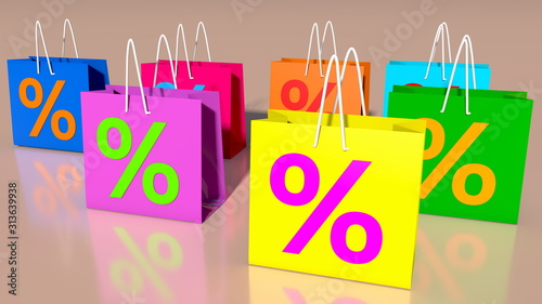 Percentages on shopping bags in various colors