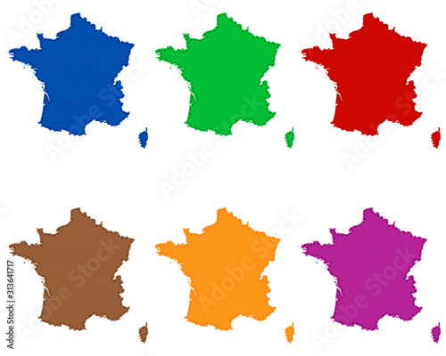 Karten von Frankreich auf feinem Gewebe