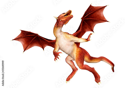 3D Rendering Fairy Tale Dragon on White