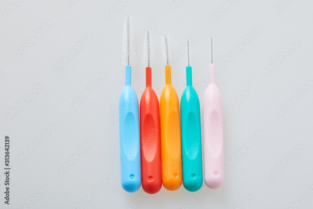 Brushes for braces, toothbrushes for interdental spaces on white