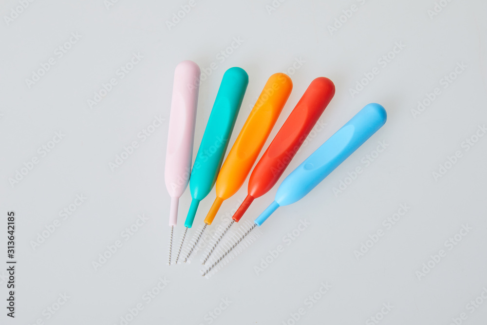 Brushes for braces, toothbrushes for interdental spaces on white