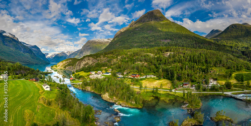 Panorama lovatnet lake Beautiful Nature Norway.