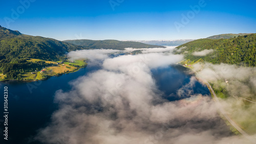 Aerial Beautiful Nature Norway over the clouds.