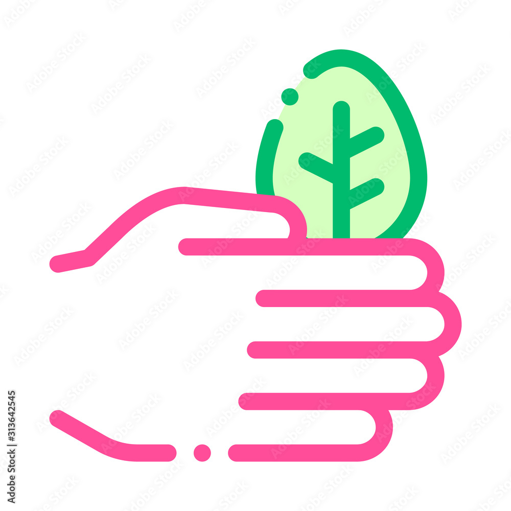 Obraz premium Hand Care Wood Leaves Tree Vector Thin Line Icon. Organic Cosmetic, Natural Wood Component Linear Pictogram. Eco-friendly, Cruelty-free Product, Molecular Analysis Contour Illustration
