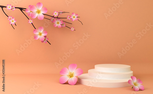 Display background for Cosmetic product presentation. Empty showcase   3d rendering illustration  Sakura flower.