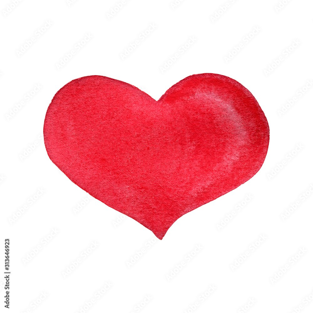 watercolor red heart isolated on white background, valentine heart and love symbol