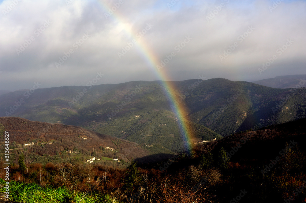 rainbow in the mountains in the Cevennes and the French department of Lozere