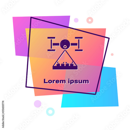 Purple Smart farm with drone control collects harvest icon isolated on white background. Innovation technology for agricultural company. Color rectangle button. Vector Illustration