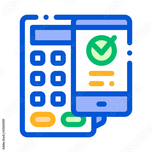 Payment Terminal Smartphone Vector Thin Line Icon. Online Transactions, Secure Financial Internet Banking Payment Operation Linear Pictogram. Money Deposit Currency Exchange Contour Illustration