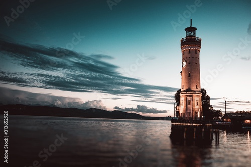 lighthouse of Lindau at Lake Constance (Bodensee) at sunset