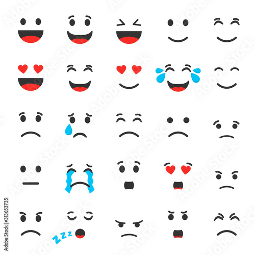 Fototapeta Naklejka Na Ścianę i Meble -  Set of cute smiley emoji flat icon, vector illustration.