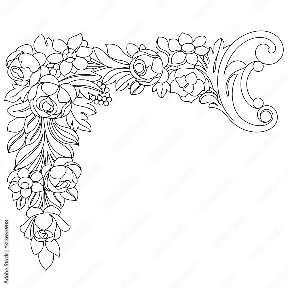 vintage baroque ornament, corner. Retro pattern antique style acanthus. Decorative design element filigree calligraphy vector. - stock vector