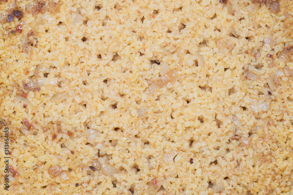 Cooked Bulgur Rice with Chia Seeds and Carrot in Plate Ready to Eat / Bulghur for Pilav or Pilaf Cooked Bulgur Rice with Chia Seeds and Carrot in Plate Ready to Eat / Bulghur for Pilav or Pilaf
