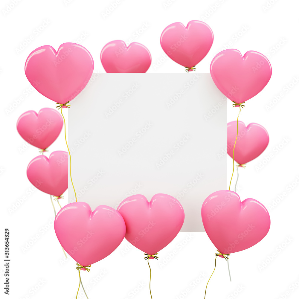 Pink heart shaped balloons, Happy Valentine's Day, frame for text. 3d illustration. Pink heart shaped balloons, Happy Valentine's Day, frame for text. 3d illustration.
