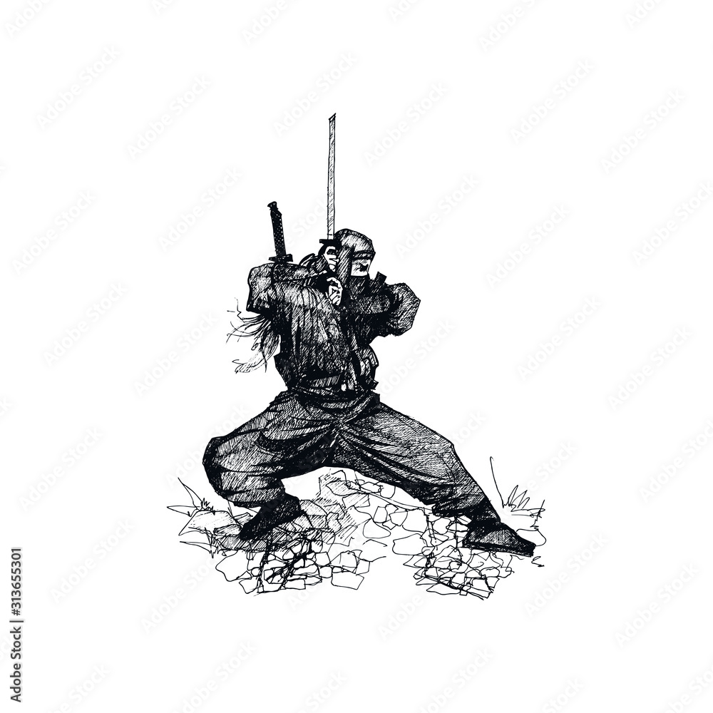 Premium Vector  Cartoon ninja posing and holding a sword