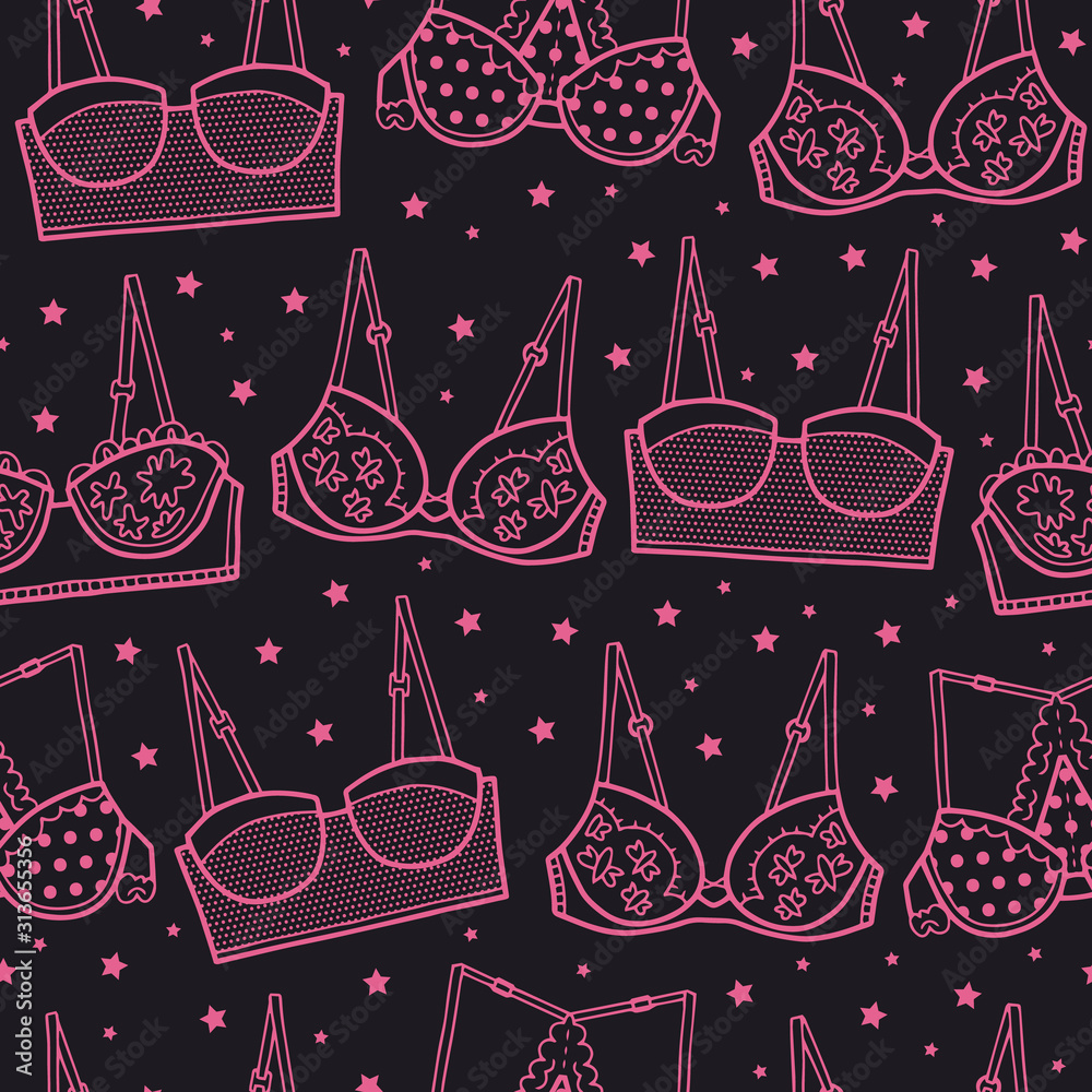 Vector lingerie texture pattern in pink and black. Simple outline bra hand  drawn made into repeat. Great for background, wallpaper, wrapping paper,  packaging, fashion. Stock Vector | Adobe Stock