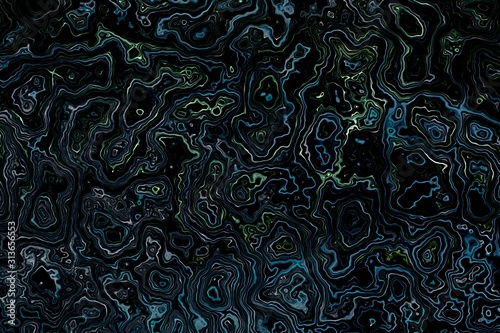Fantastic abstract ocean or sea curls waves black green blue background.Swirls texture design.