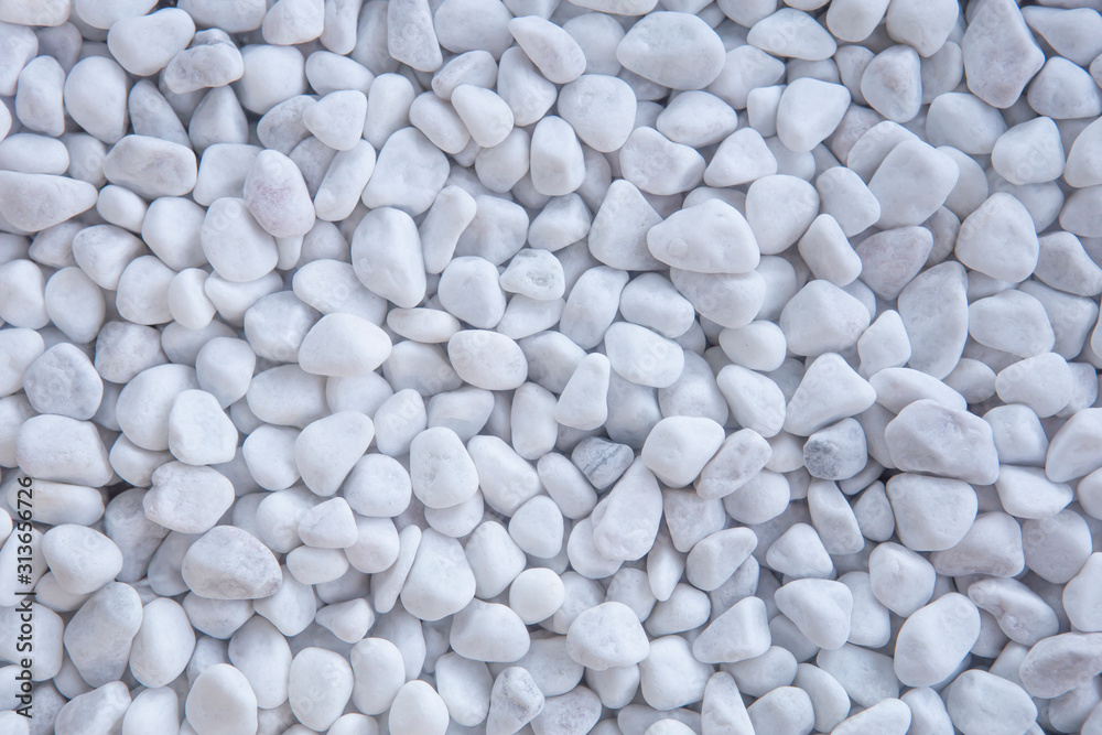 White pebbles texture or background. White gravel background.