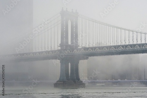 Manhattan Bridge and Skyline on a Foggy Day