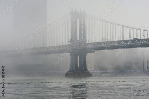 Manhattan Bridge and Skyline on a Foggy Day