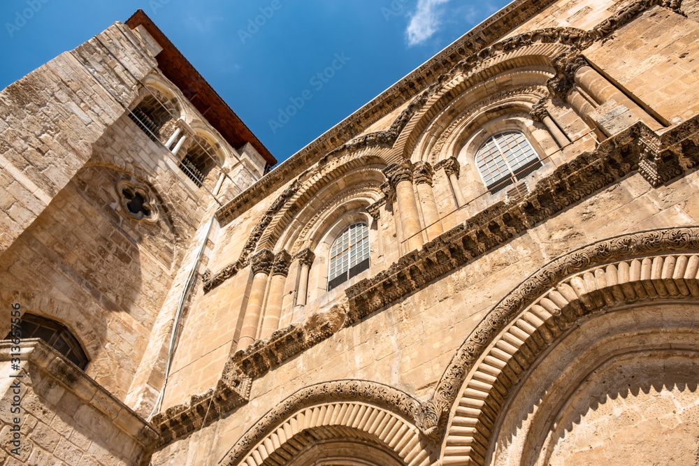 Church of the Holy Sepulchre facade with immovable ladder