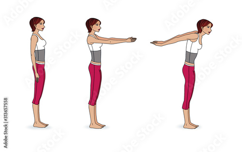 The rotation of the arms. Exercises.  Realistic image.  Isolated on white background.