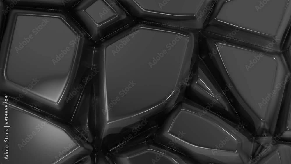 black abstract background irregular grey honeycomb shape morphing, seamless animation loop 