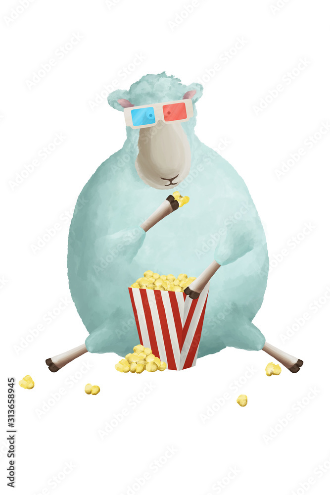 Funny cartoon sheep in 3d- movie glasses. Nice positive illustration,  character, card element, clip art on white background Stock Illustration |  Adobe Stock