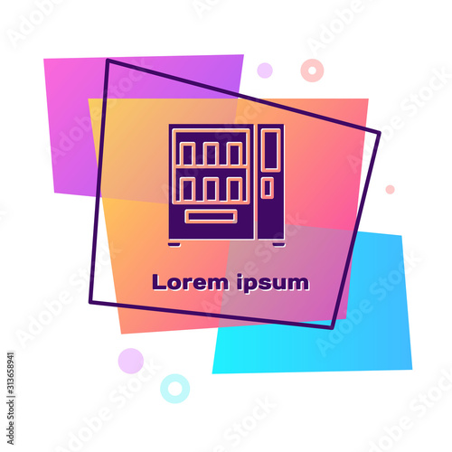 Purple Vending machine of food and beverage automatic selling icon isolated on white background. Color rectangle button. Vector Illustration