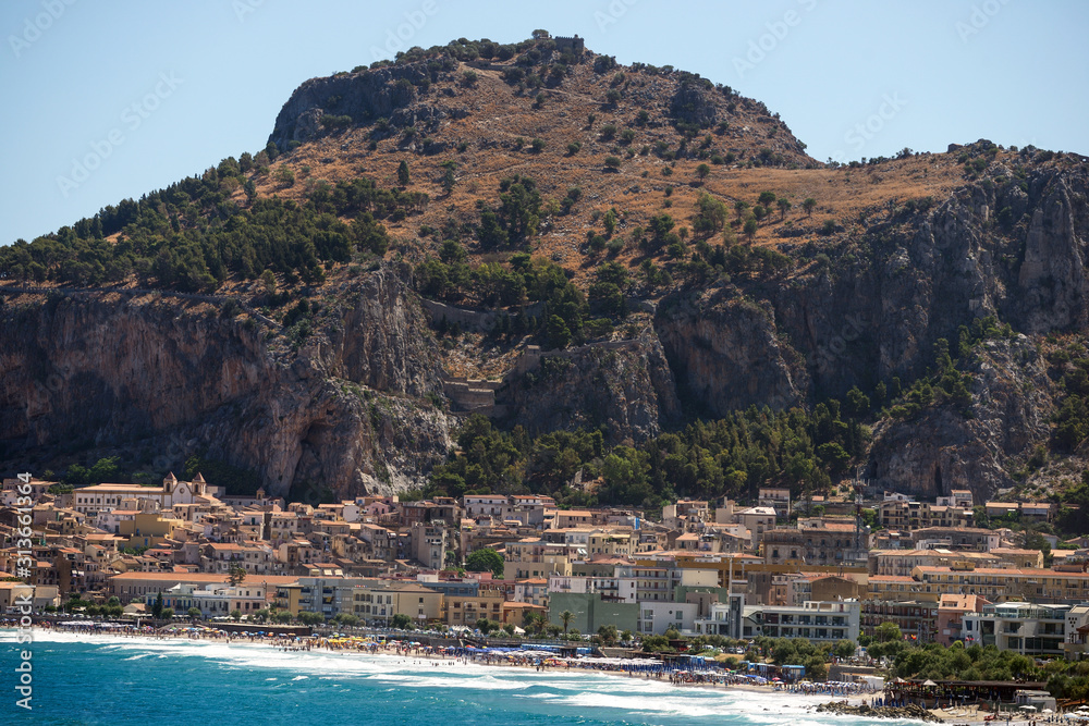 view of the bay of, cefalu, countryside, small town, village, sicily, italy, italien,summer, vacation