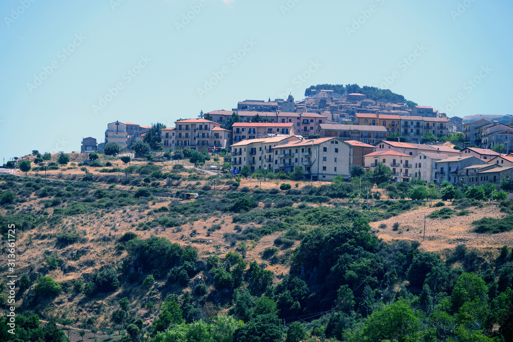 aerial view of town, countryside, small town, village, sicily, italy, italien,summer, vacation