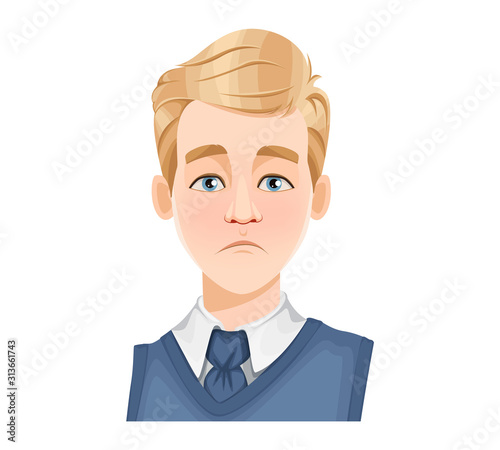 Face expression of handsome man with blonde hair