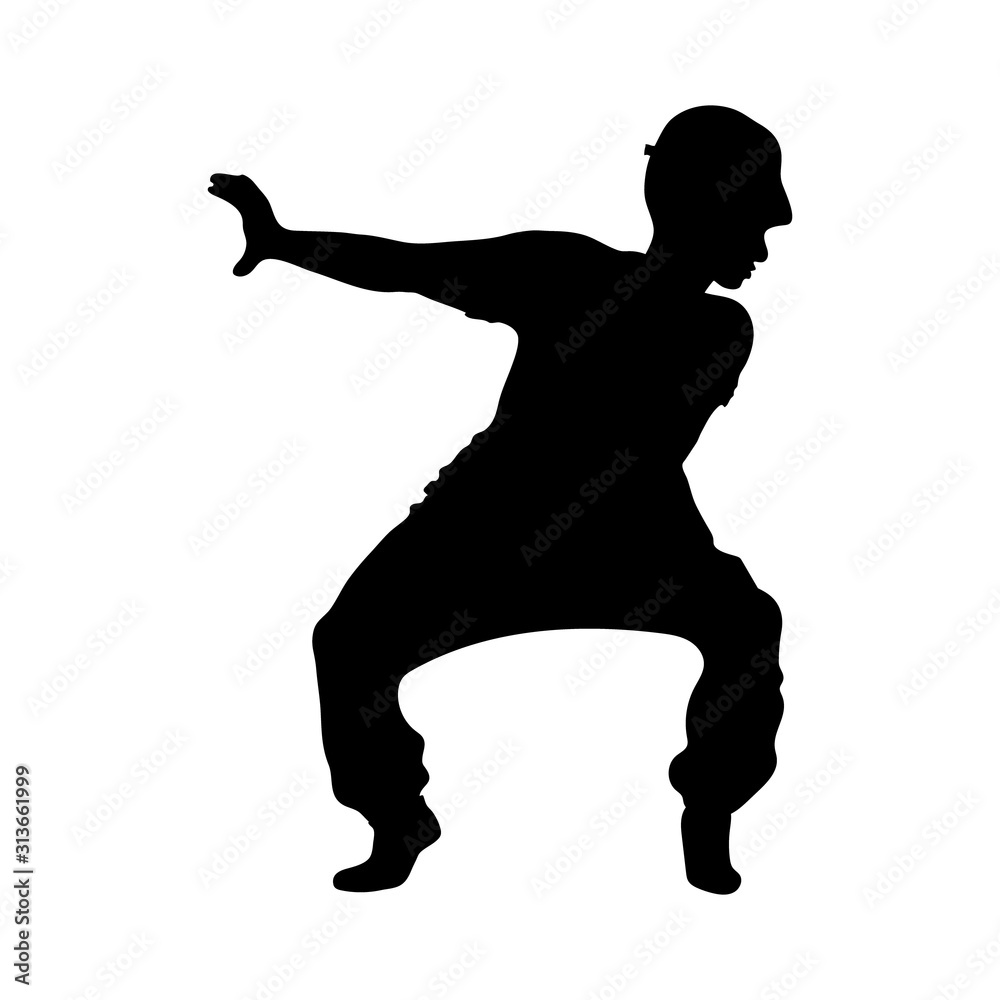 The silhouette of hip hop dancer on white background. Stylish athletic young man in dance pose. Black and white stock vector illustration The silhouette of hip hop dancer on white background. Stylish athletic young man in dance pose. Black and white stock vector illustration