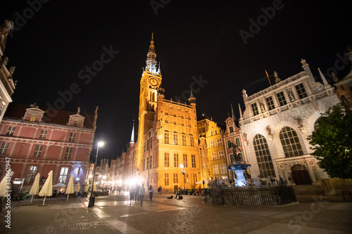Gdansk, Poland - Juny 2019 . Old historical part of city center of Gdansk at night