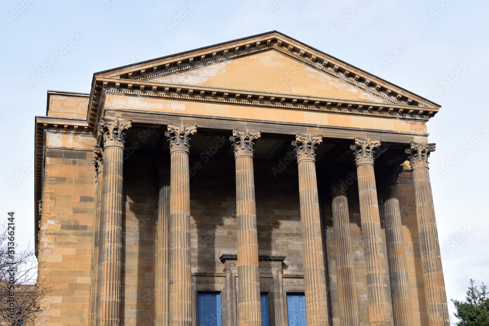 Columns on Facade of Old Classical Church 