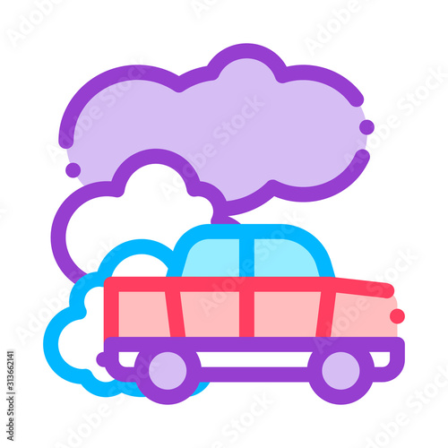 Car Co2 Carbonic Oxide Air Vector Thin Line Icon. Car Exhaust Gaz Dirty Air Environmental Pollution Defilement Linear Pictogram. Atmospheric Impurity, Soil And Water Contour Illustration