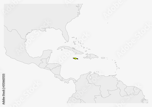 Jamaica map highlighted in Jamaica flag colors