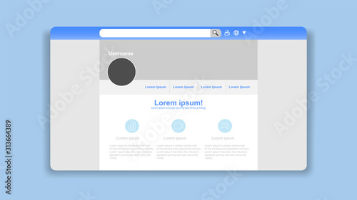 Modern responsive page design flat style. Template social media of website.